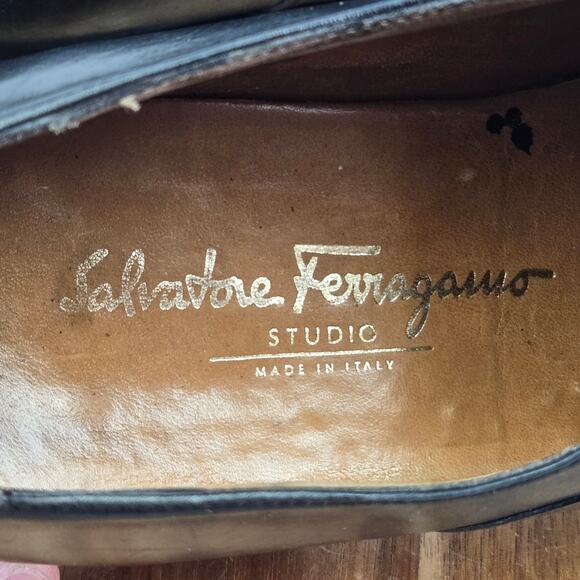 Salvatore Ferragamo Black Leather Office Daily Cap Toe Oxford Dress Shoe Men 9 D - Picture 15 of 16